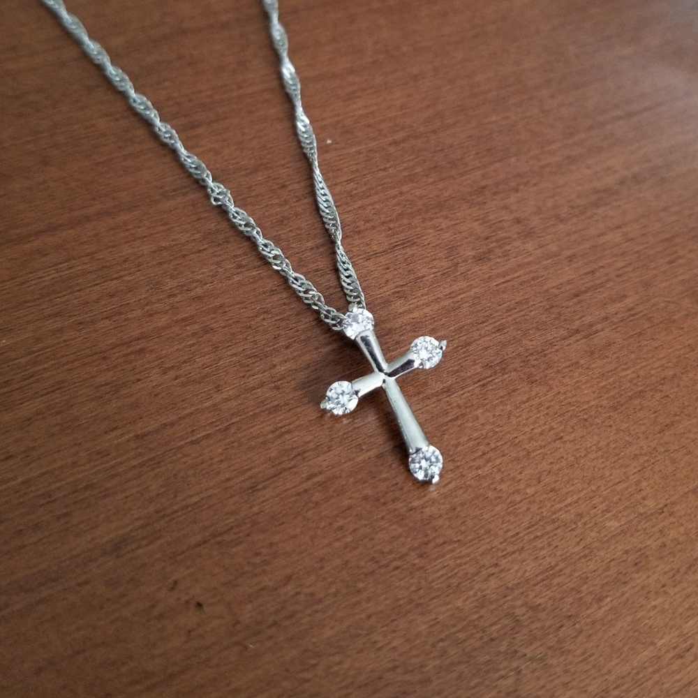Silver Plated Crystal Cross Necklace